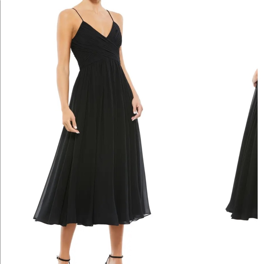 Mac Duggal Surplice Ruched Midi Dress